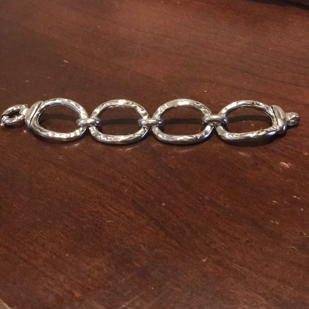 QVC Sterling Chunky Hammered Link Bracelet 7.25”